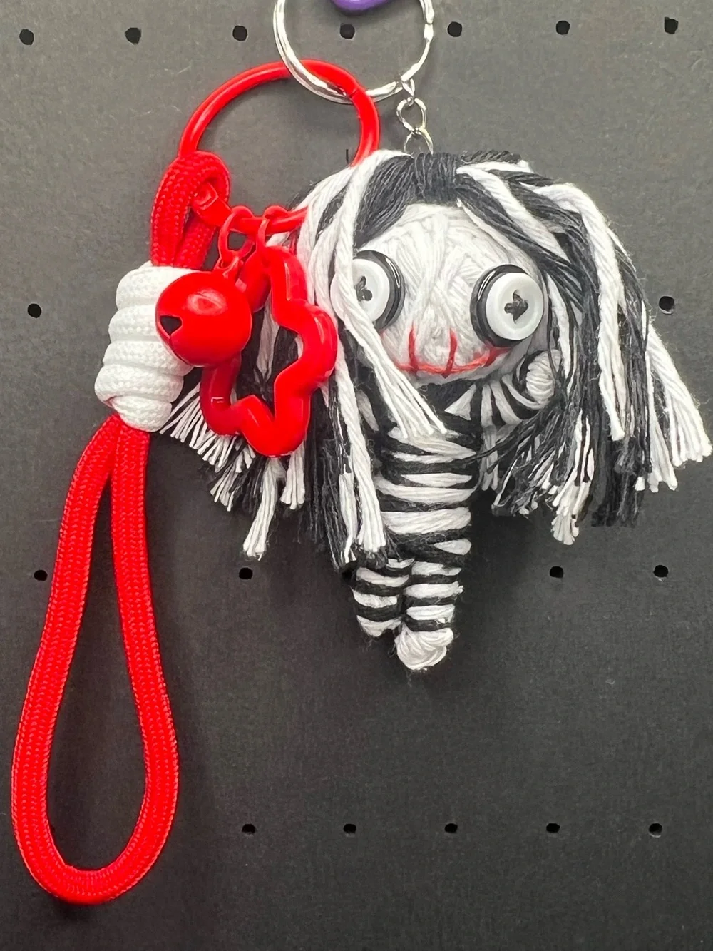 Handmade Voodoo Doll 3D Keychain Striped Gothic Star Bell Charm #5